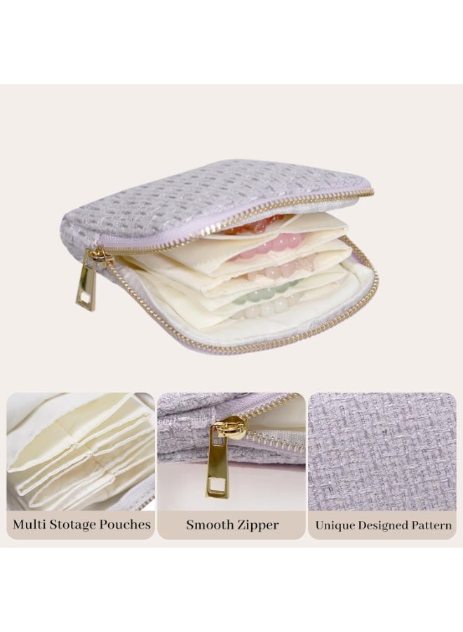 Arabest Travel Jewelry Case - Small Jewelry Organizer for Bracelets Necklace Healing Crystal, Portable Earring Ring Organizer with Zipper Pouches for Traveling Gift for Women, Violet Purple - Image 3